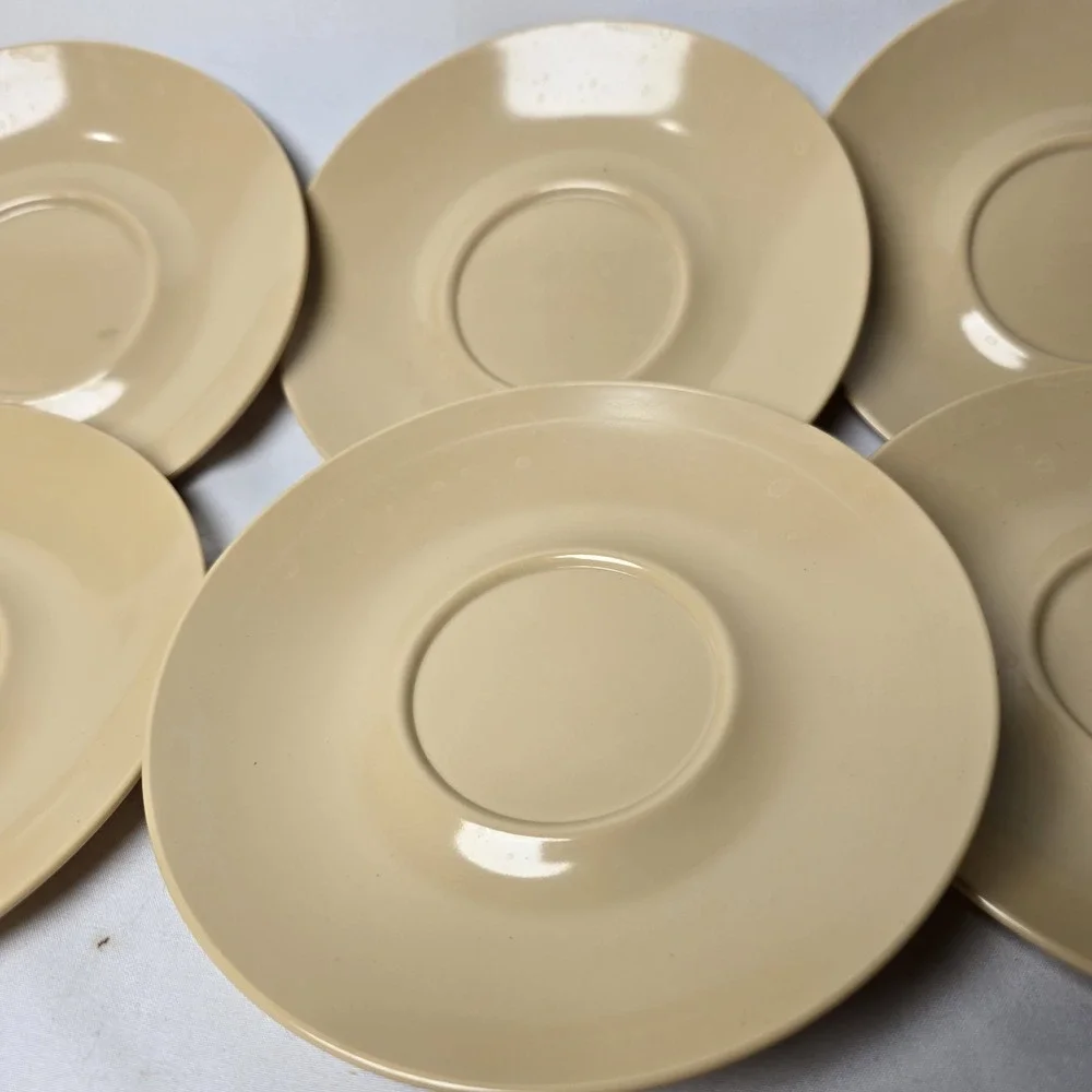 Texas Ware Vintage Set of 8 Melamine Tea Cup Plates Beige